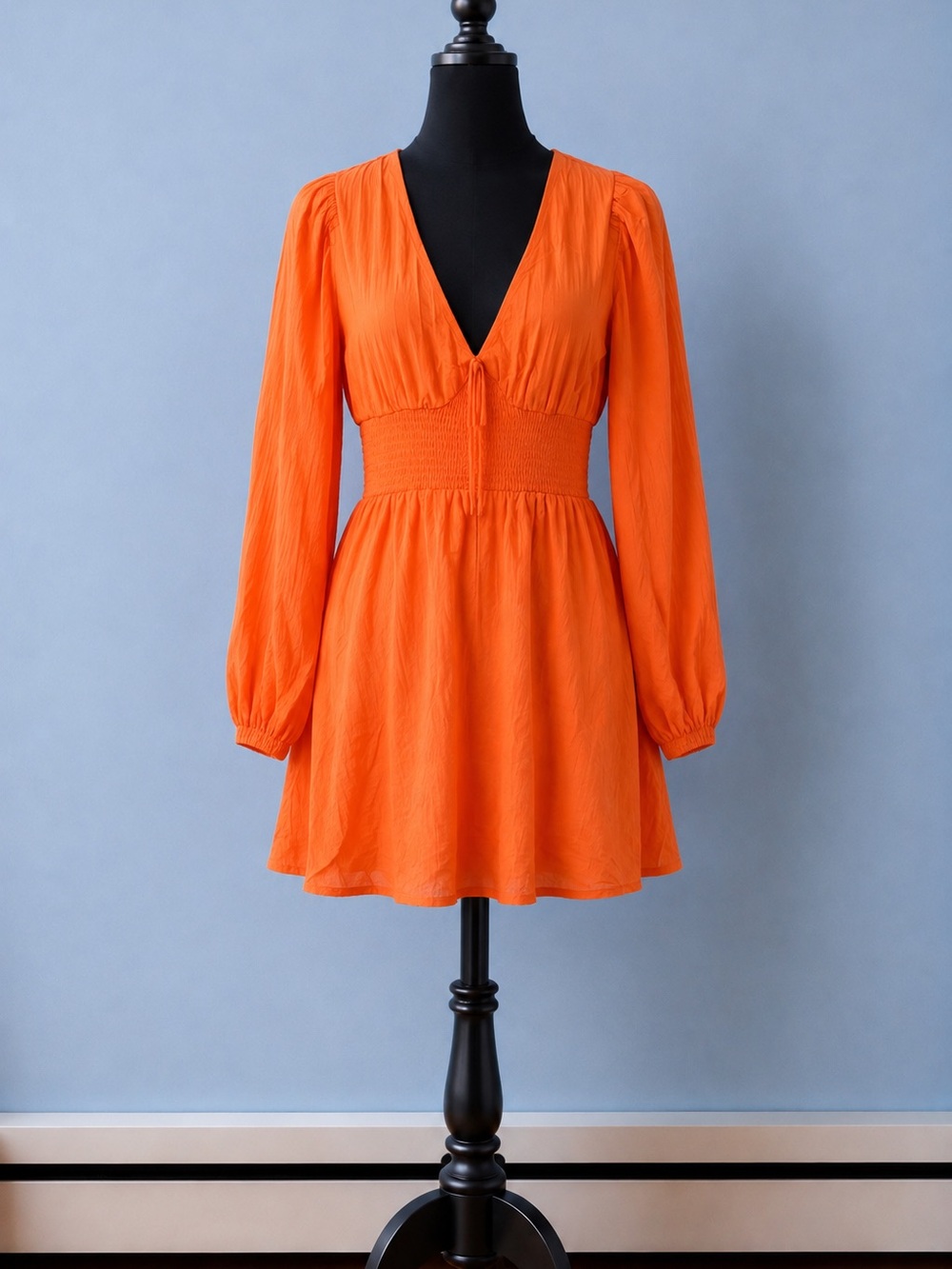 Copper Key V-Neck Long Sleeve Mini Dress in Orange
